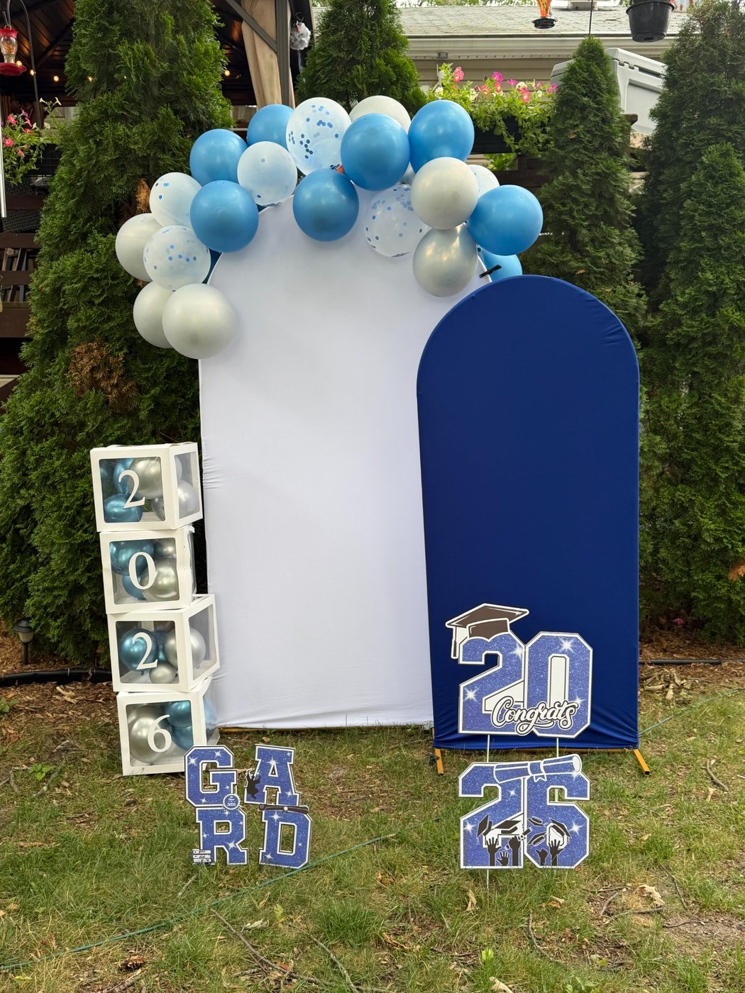 Graduation party backdrop and setup